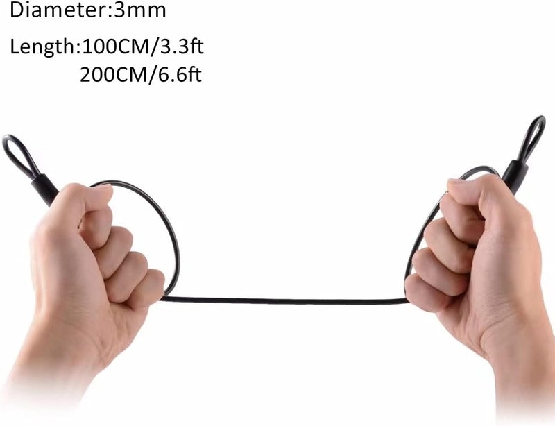 GOMRQING 3mm 200CM/6.6ft Long Outdoor Travel Security Cable Lock,Braided Steel Coated Safety Cable Luggage Lock,Safety Cable Wire Rope Chain Lock Double Loop Lightweight (2 Pack) - Image 3